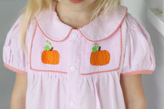 Pumpkin Smocked Pink Gingham Dress