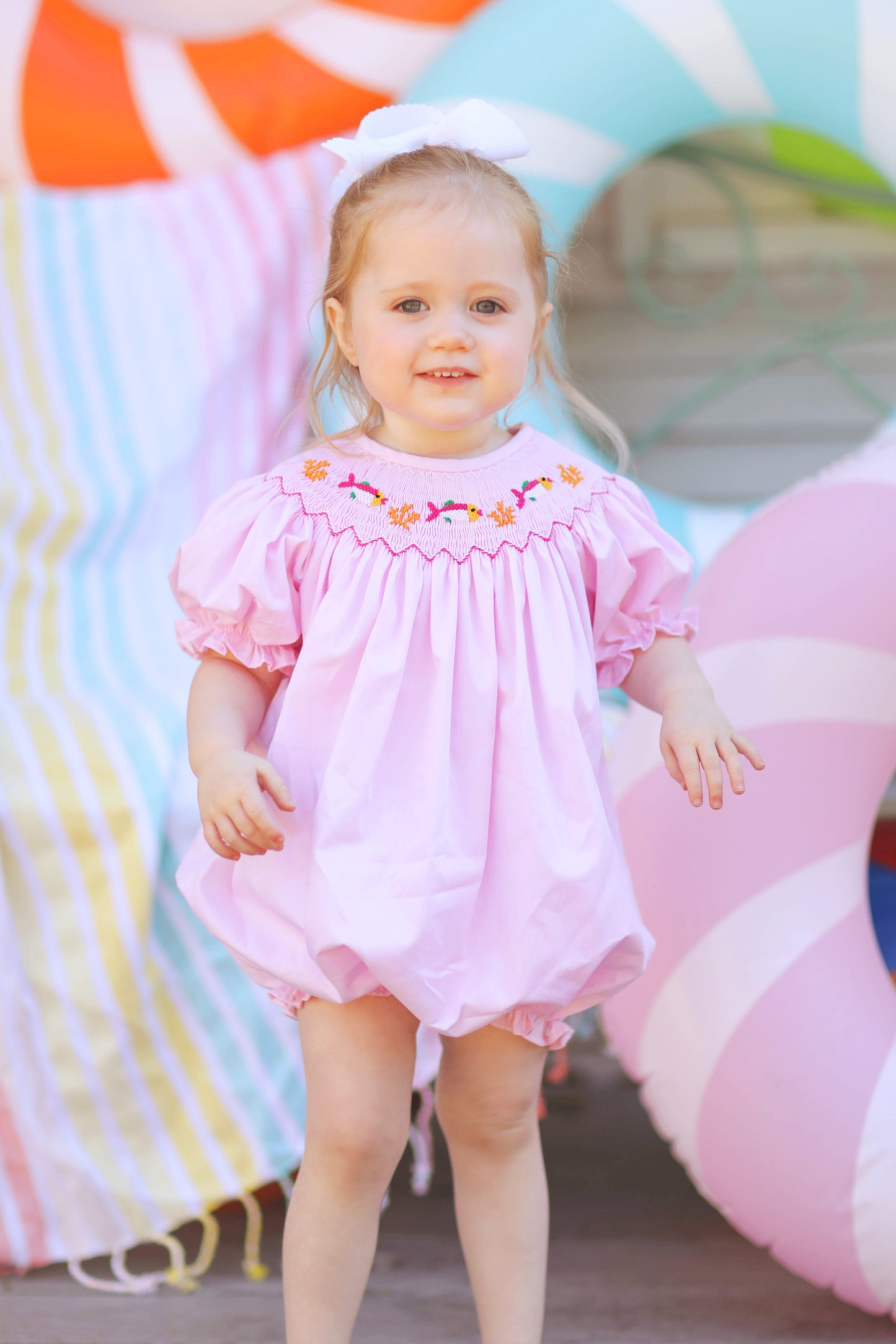 Fish Smocked Pink Bishop Bubble