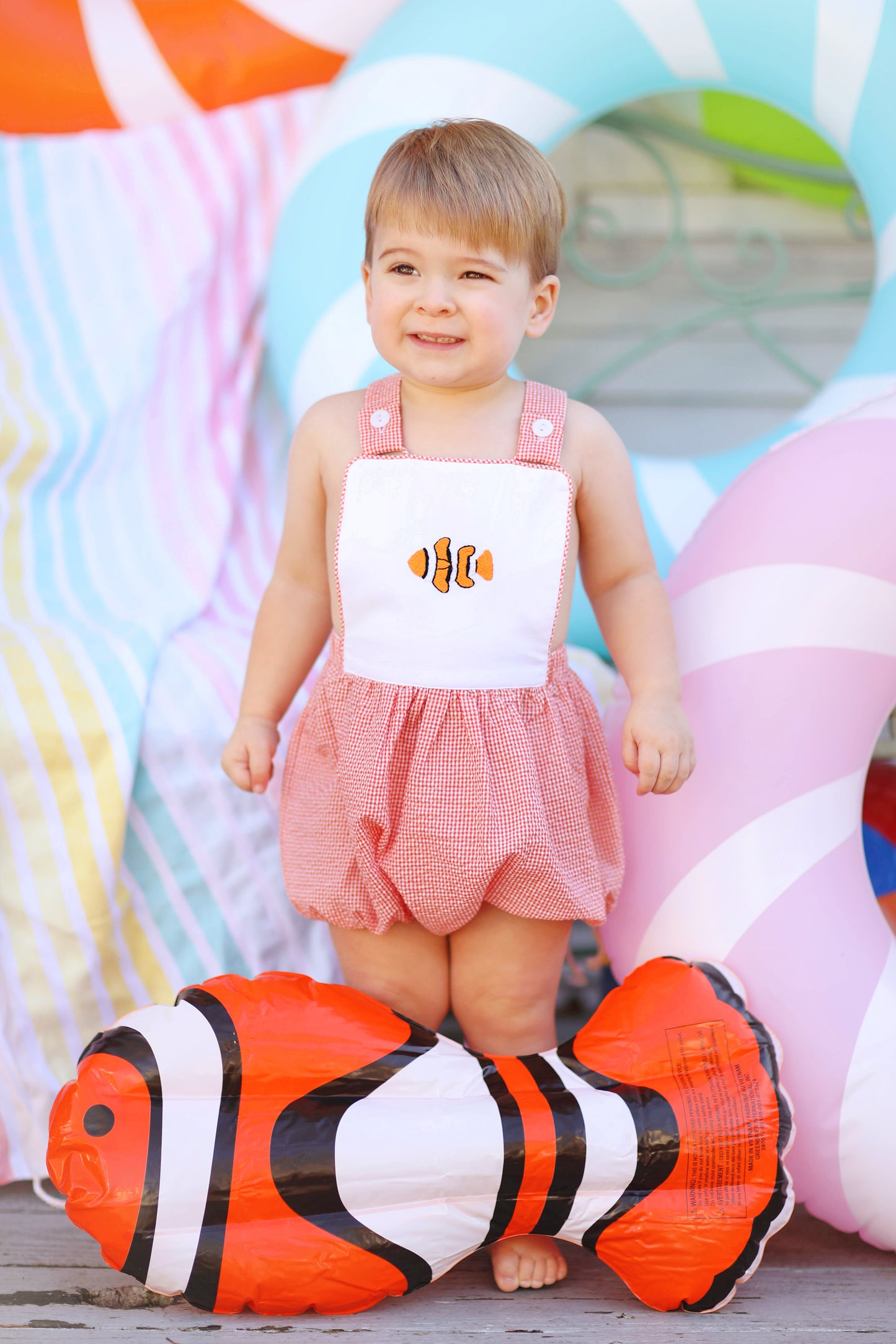 Clownfish Embroidered Orange Gingham Bubble