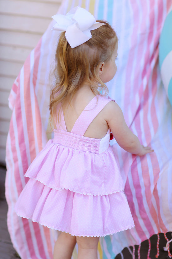 Flamingo Smocked Pink Bitty Dot Ruffle Bubble