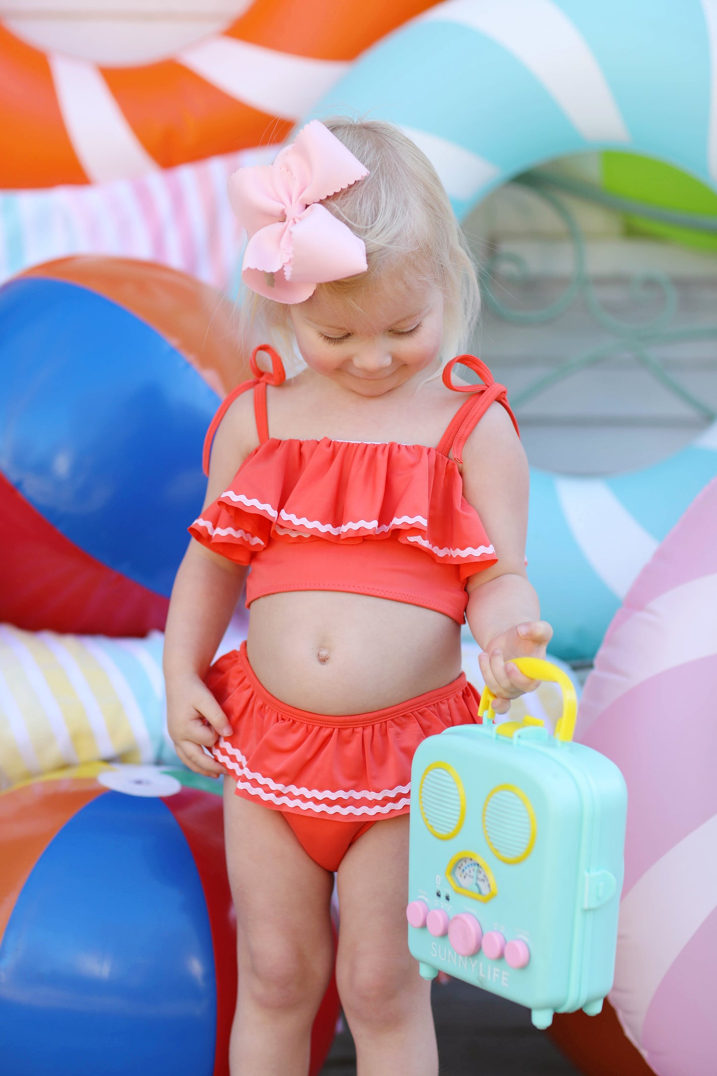 Coral Ruffle Two Piece Swimsuit