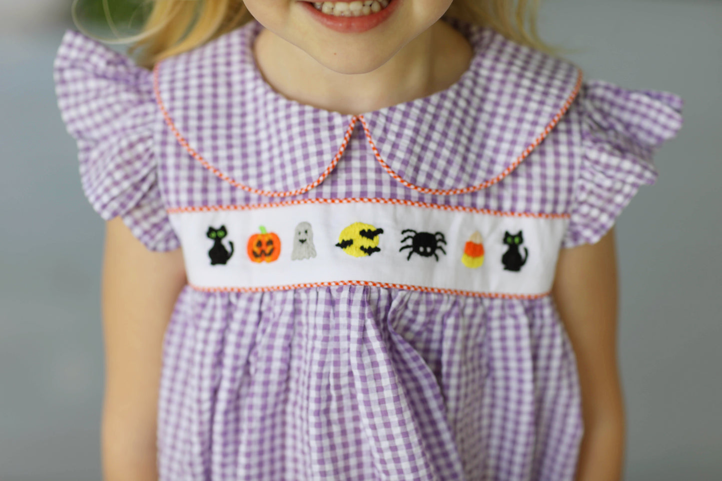 Halloween Embroidered Purple Gingham Angel Wing Dress