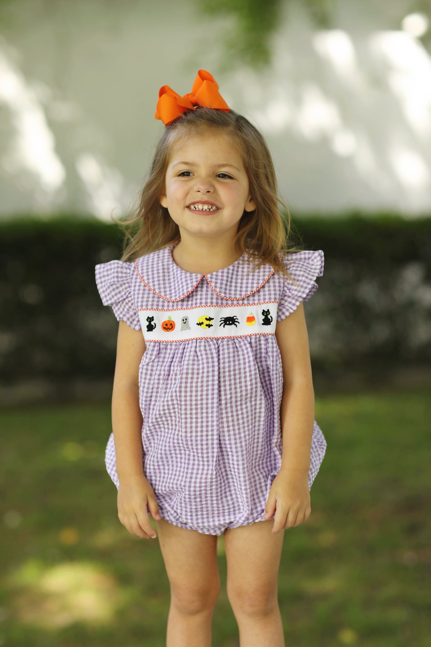 Halloween Embroidered Purple Gingham Angel Wing Ruffle Bubble