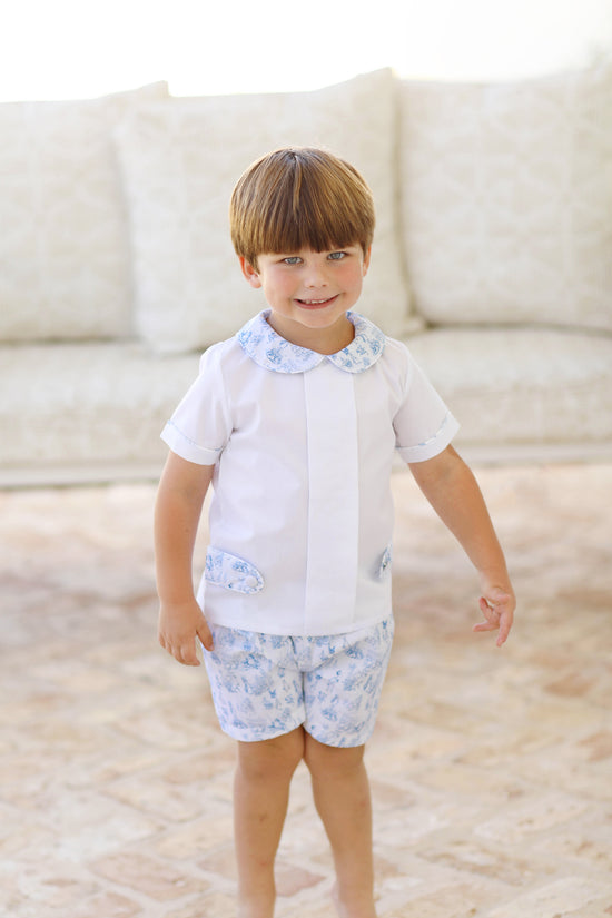 Bunny Toile Collared Pleated Short Set