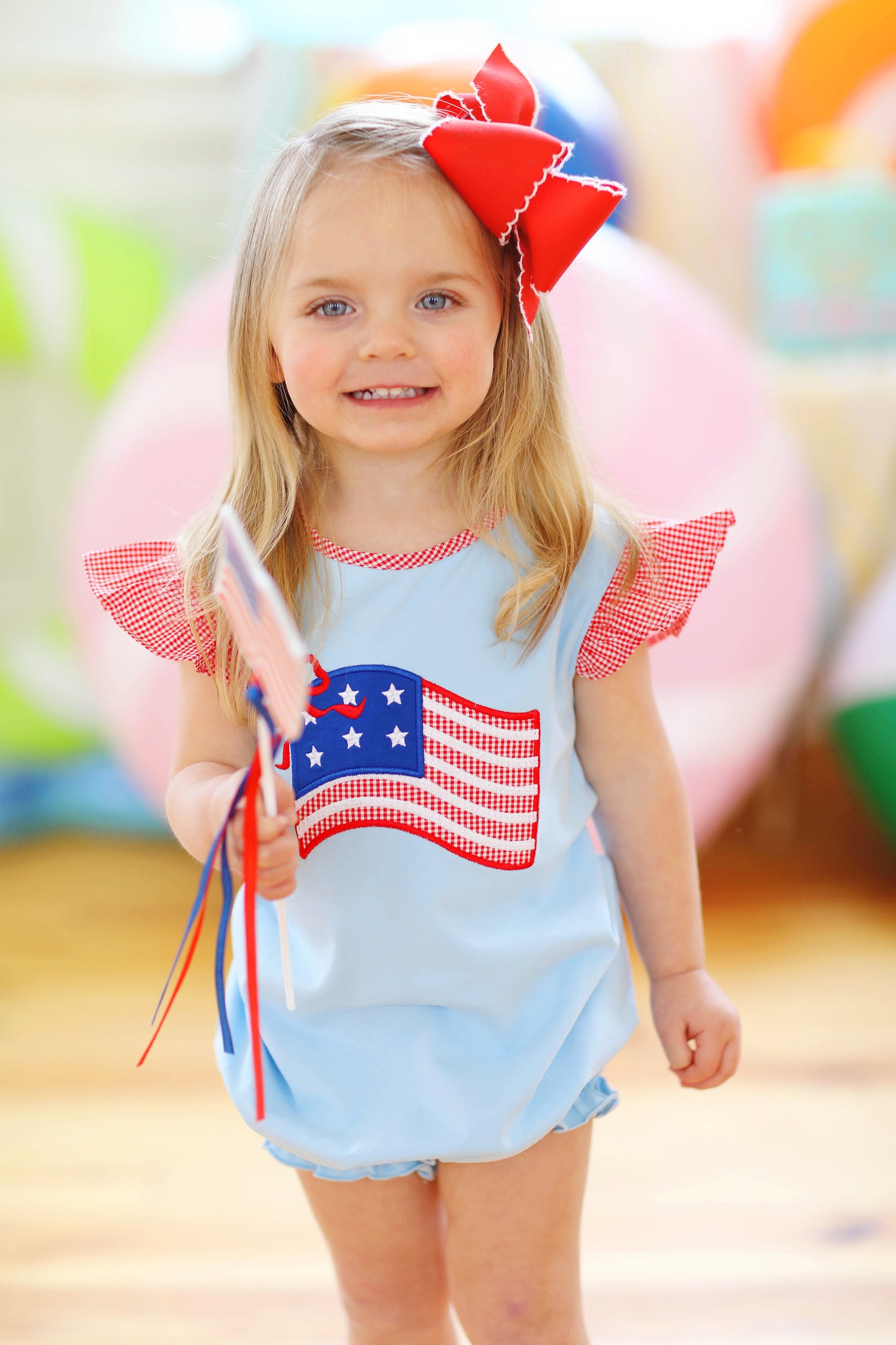 Flag Appliqué Blue Knit Angel Wing Bubble