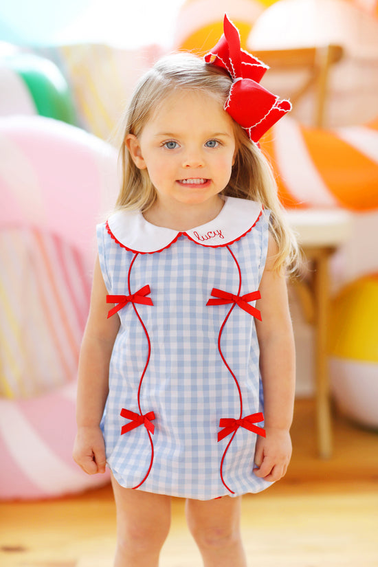 Red Bow Blue Gingham Collared Bubble