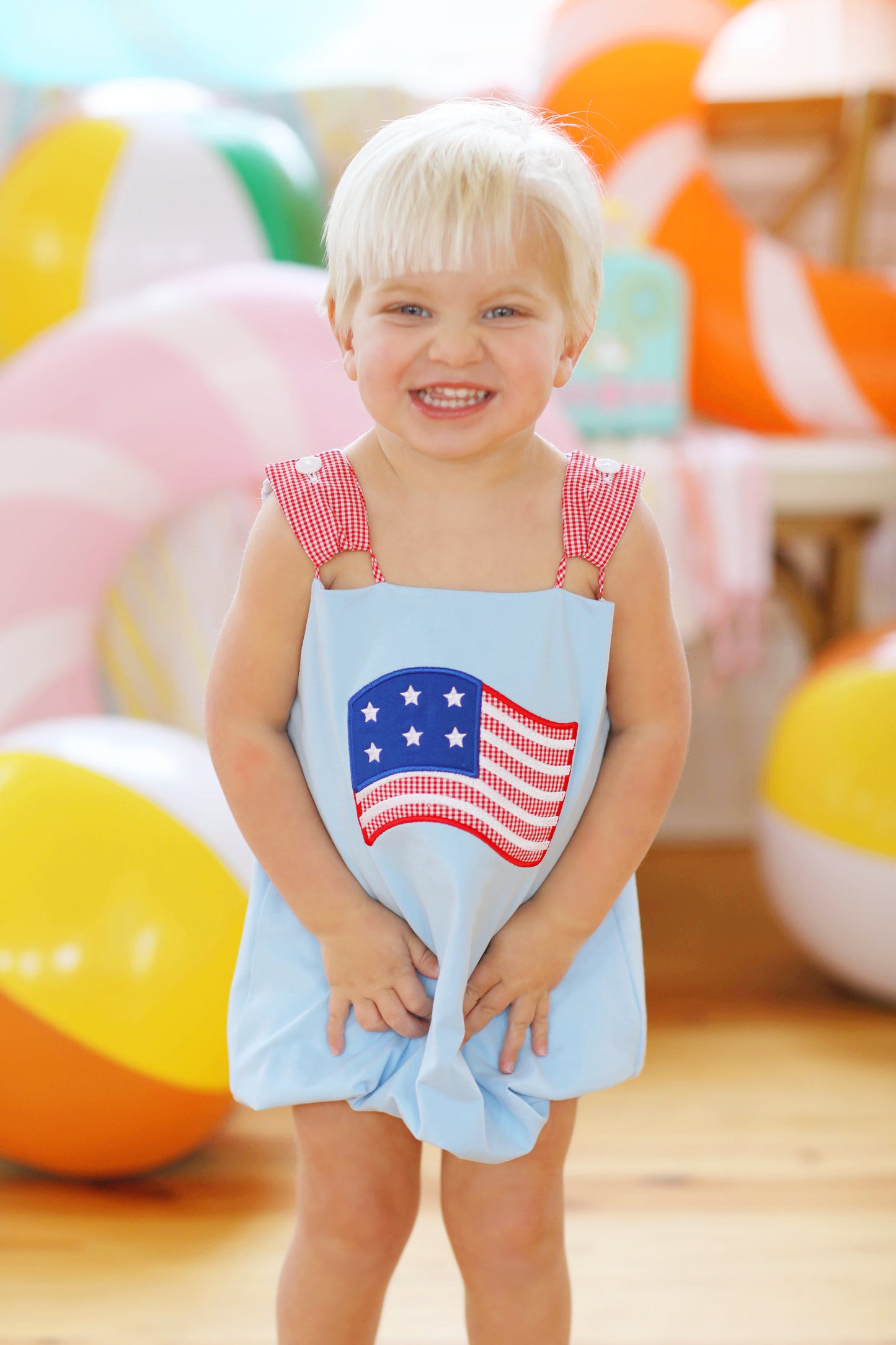 Flag Appliqué Blue Knit Bubble