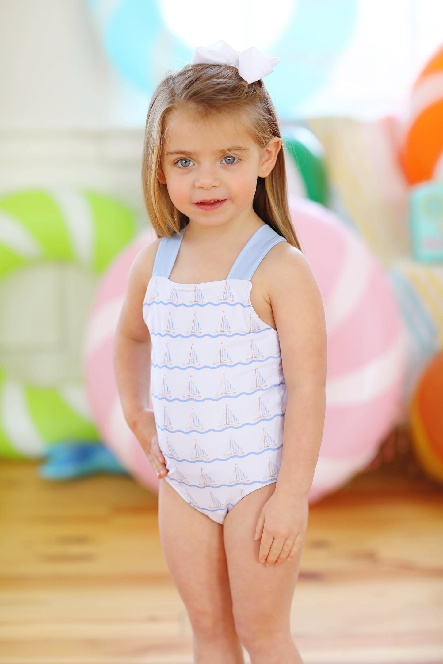 Sailboat Print Bow Swimsuit