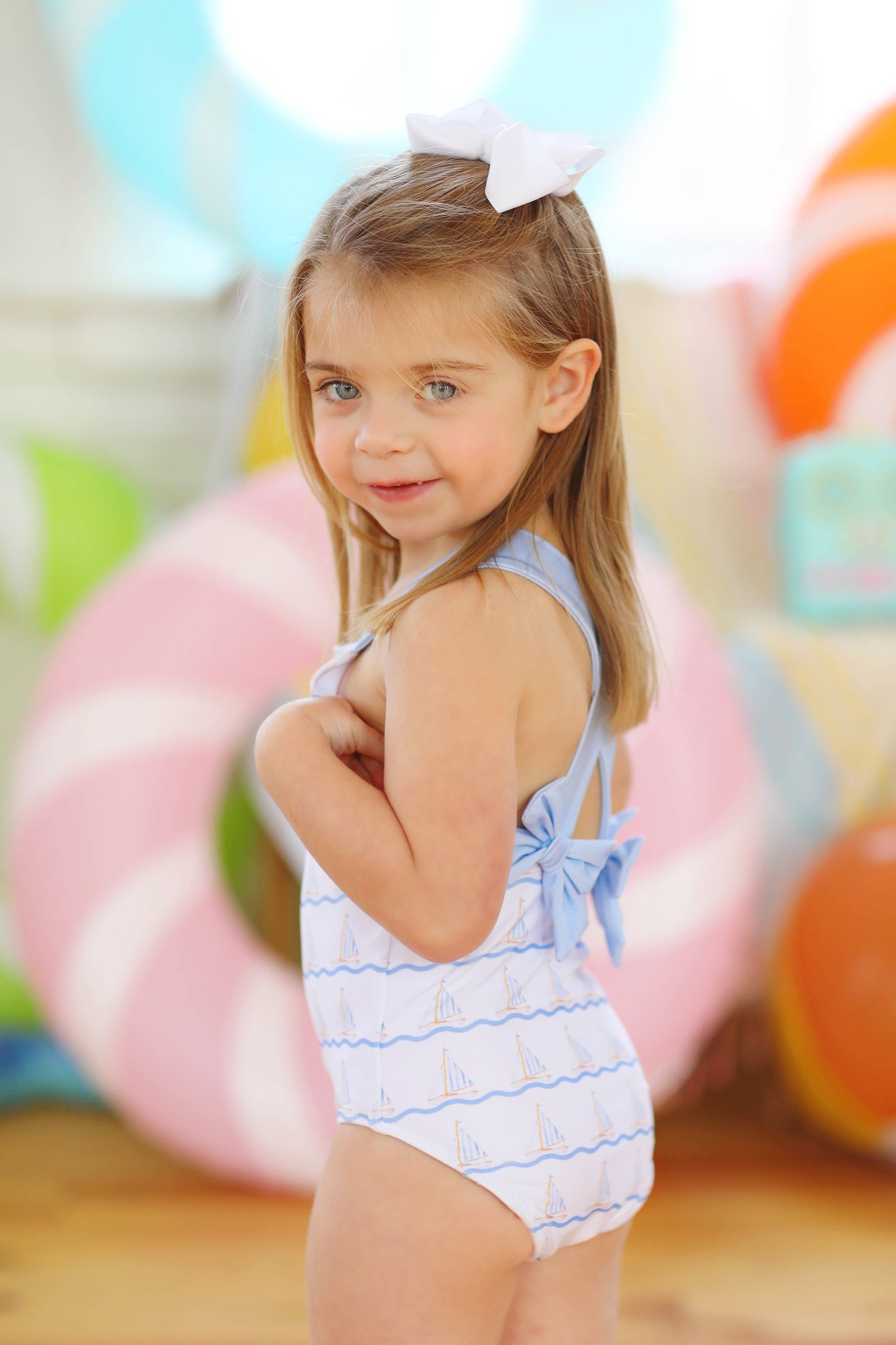 Sailboat Print Bow Swimsuit