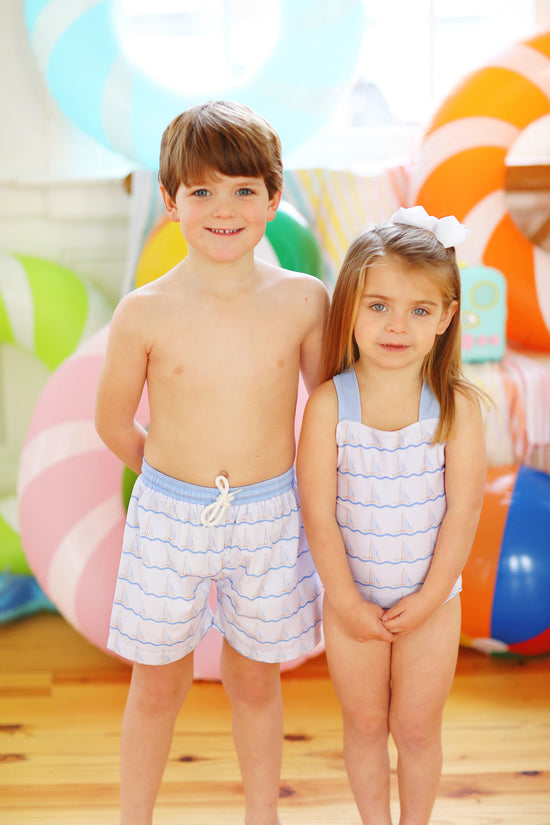 Sailboat Print Swim Trunks