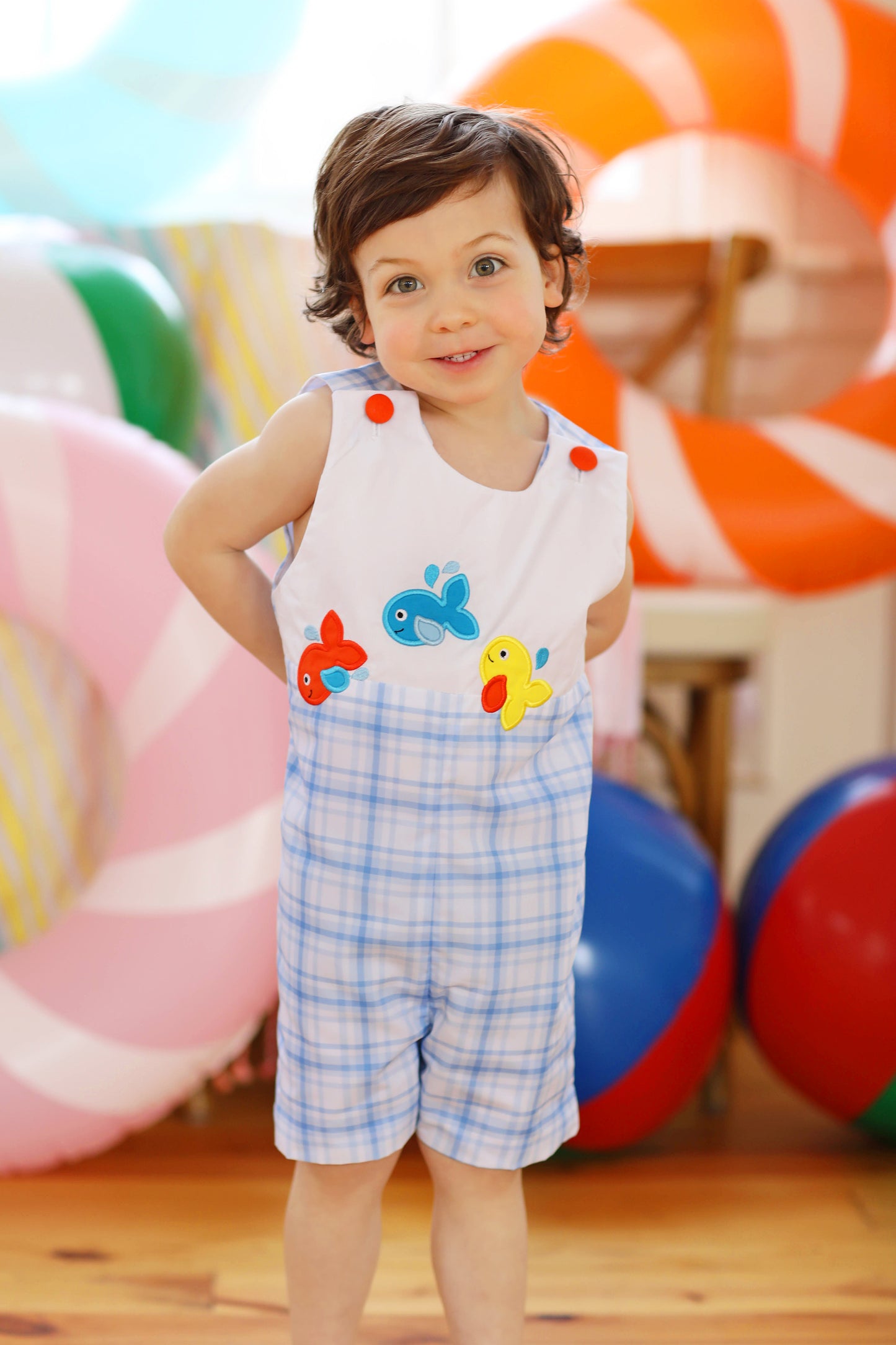 Fish Appliqué Blue Plaid Jon Jon