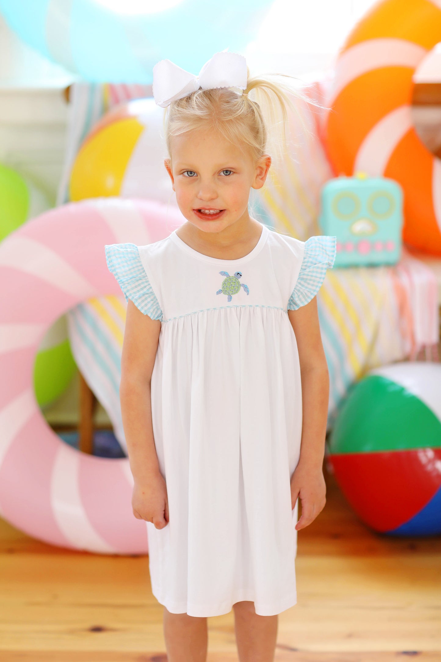 Sea Turtle Embroidered White Knit Angel Wing Dress