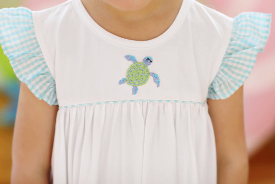 Sea Turtle Embroidered White Knit Angel Wing Dress