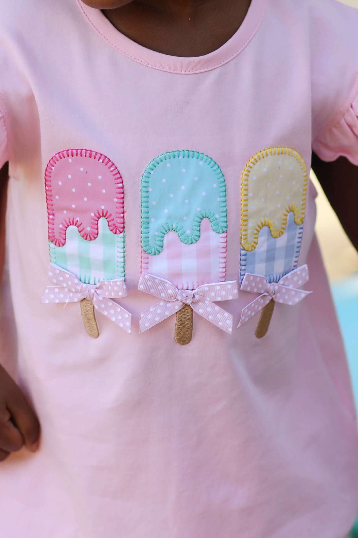 Ice Cream Applique Pink Knit Angel Wing Bubble