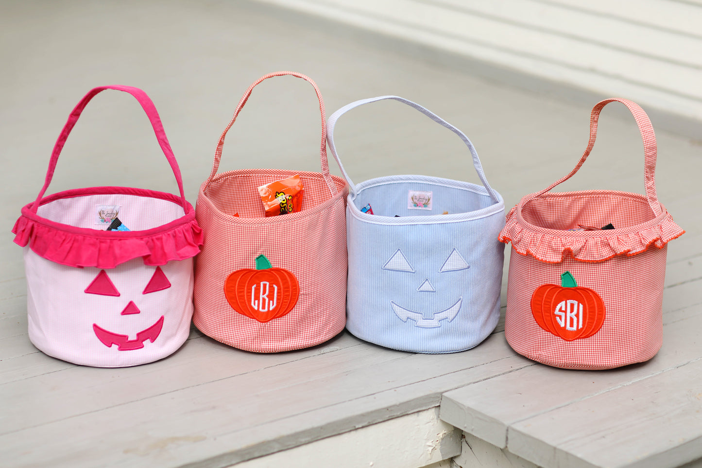 Pink Gingham Ruffle Jack O Lantern Halloween Bucket