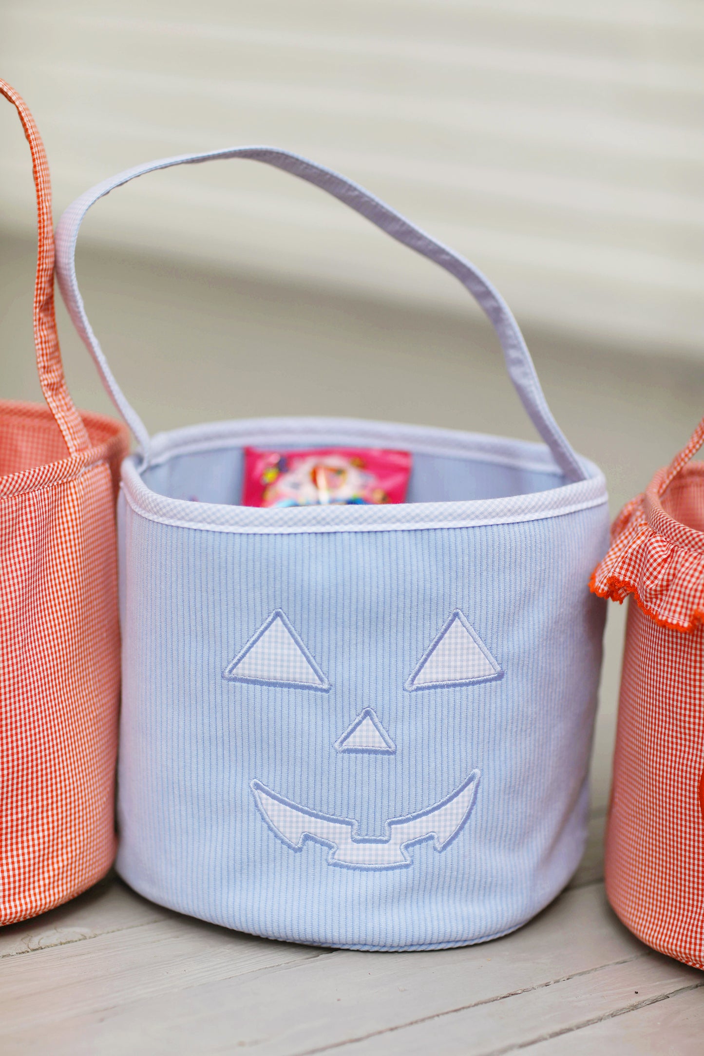 Blue Corduroy Jack O Lantern Halloween Bucket