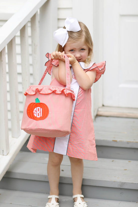 Halloween Shadow Embroidered Orange Gingham Dress