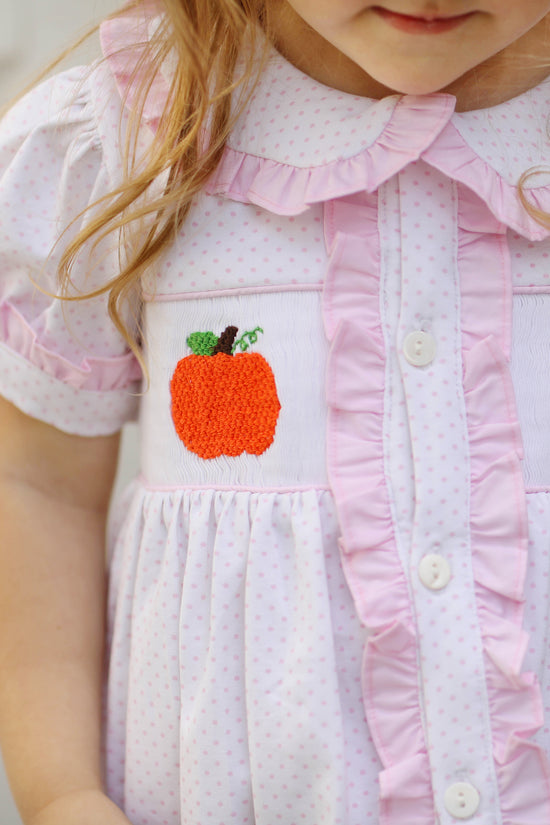 Pumpkin Smocked Pink Bitty Dot Ruffle Bubble