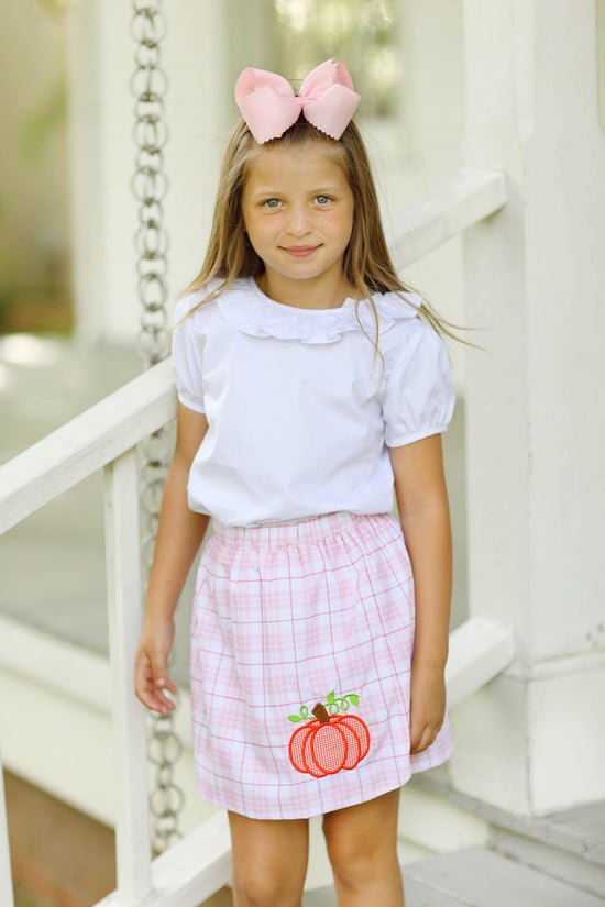Pumpkin Applique Pink Plaid Skirt Set