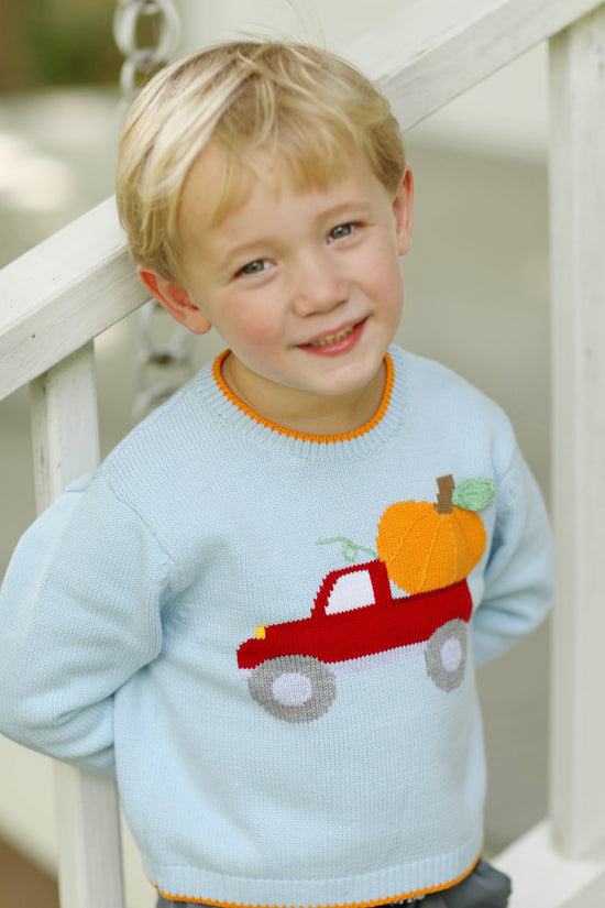 Pumpkin Truck Blue Sweater