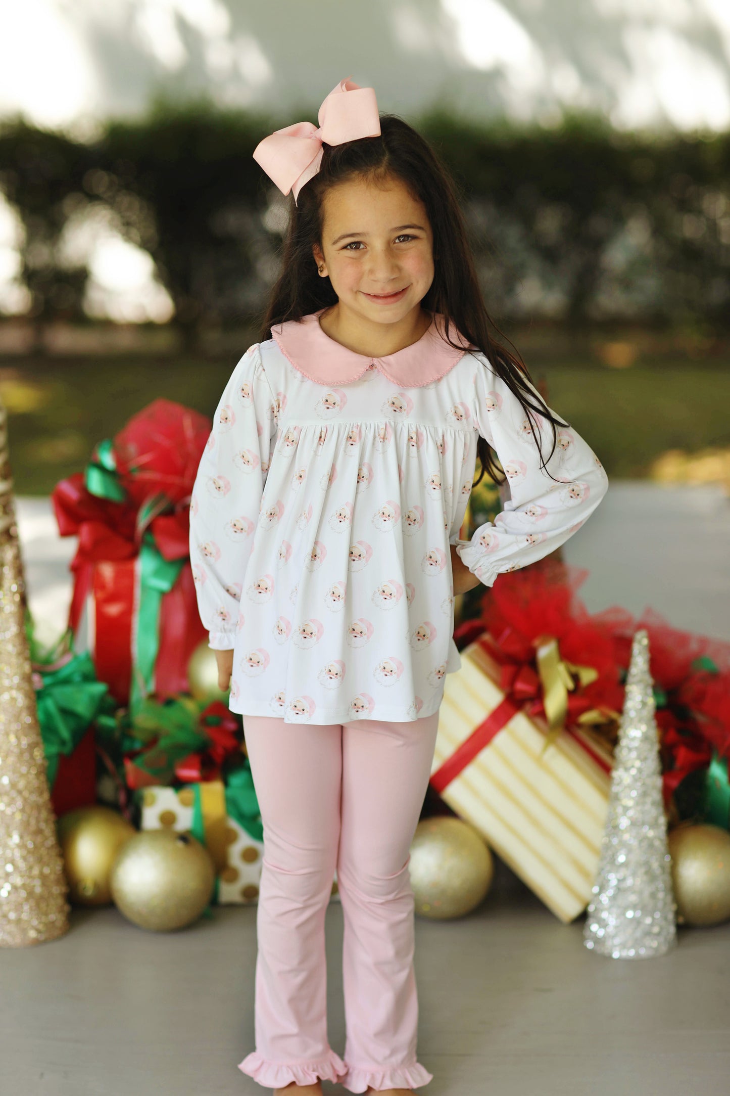 Pink Santa Jersey Knit Pink Ruffle Legging Set