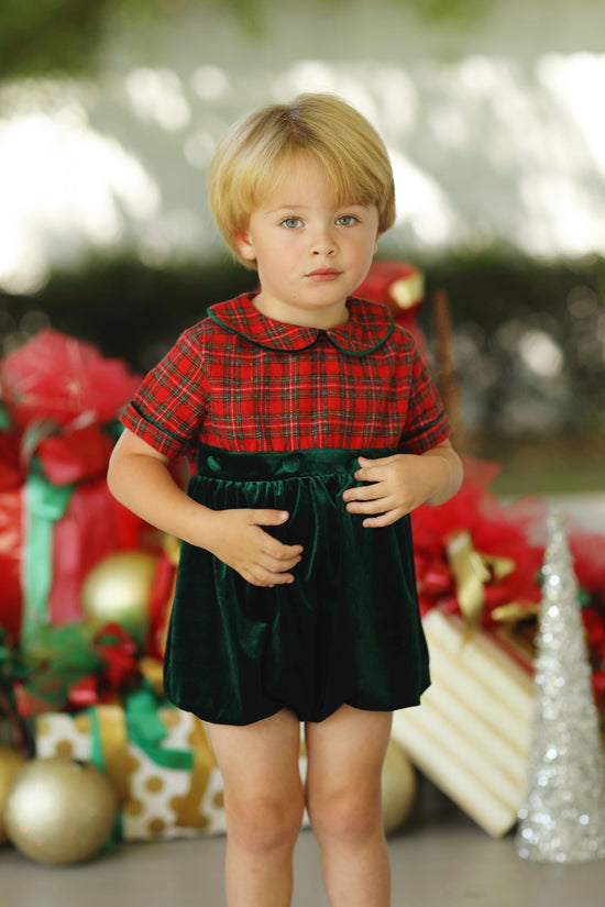 Red Tartan Green Velvet Collared Bubble