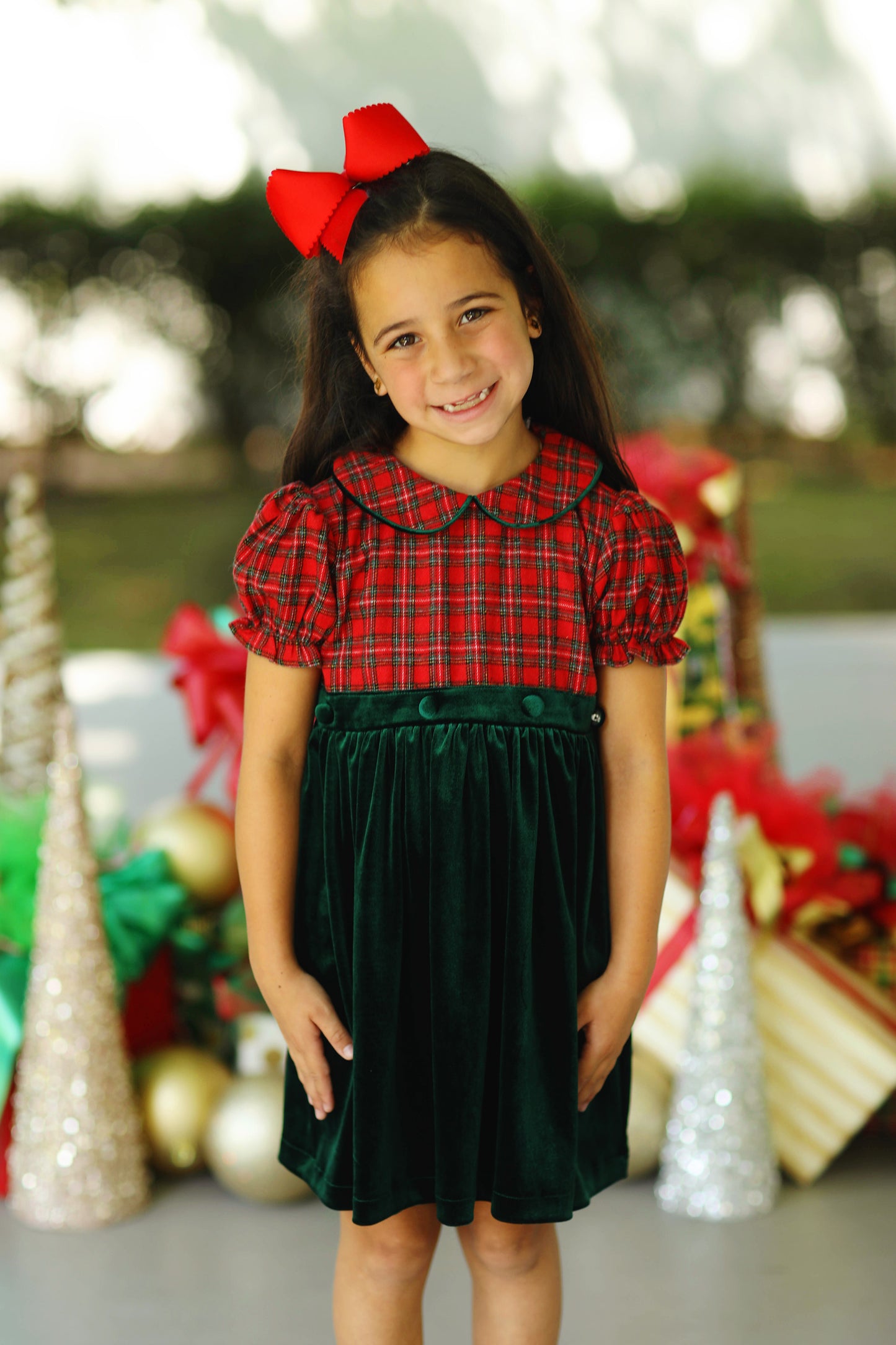 Red Tartan Green Velvet Dress