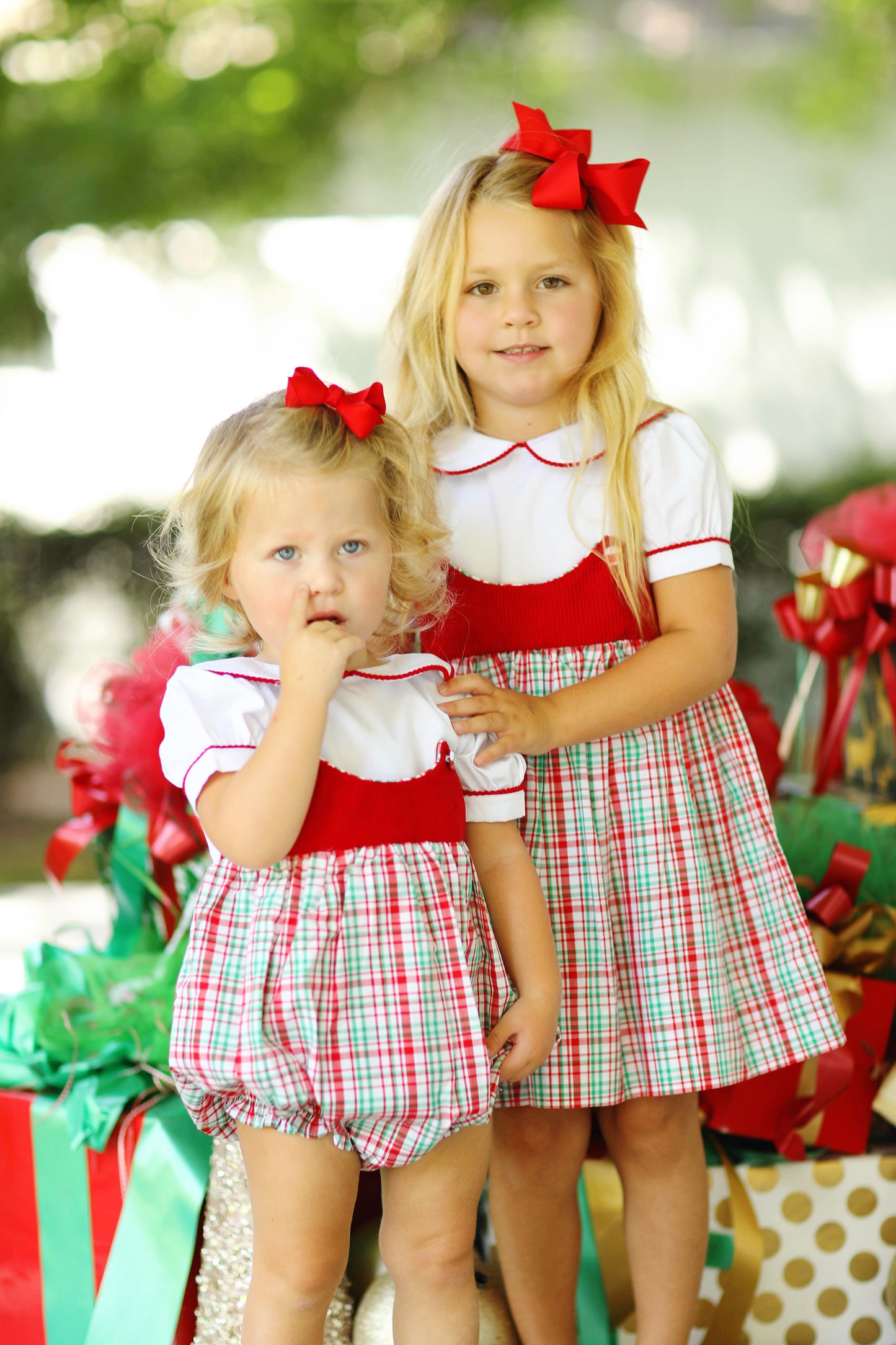 Red & Green Plaid Button Girl Bubble