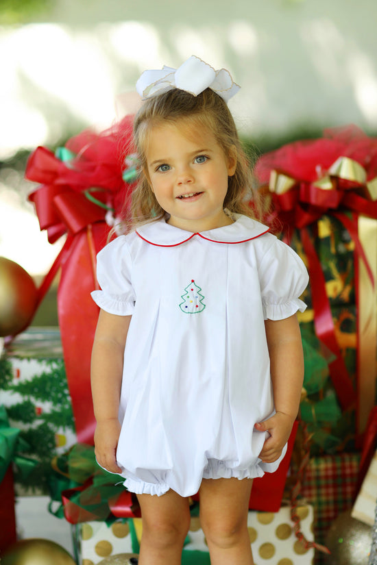 Christmas Tree Shadow Embroidered White Ruffle Bubble