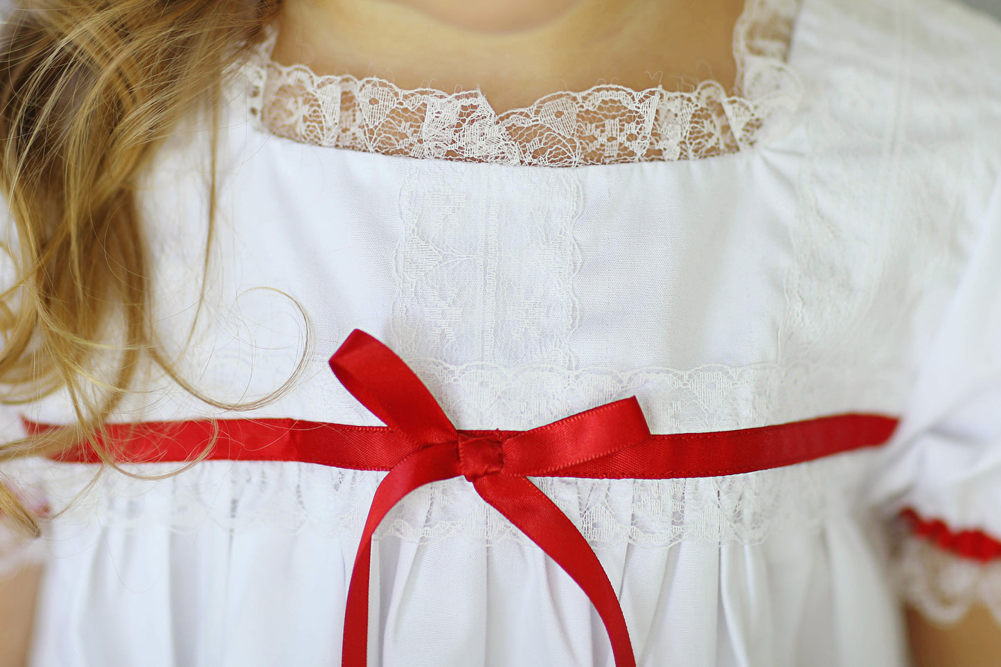 Lace Trim Red Ribbon Heirloom Bubble