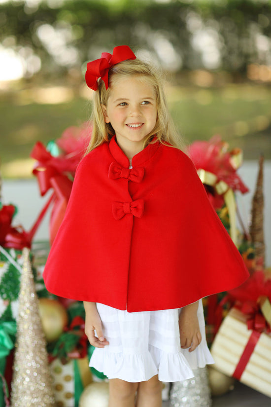 Red Wool Bow Button Cape