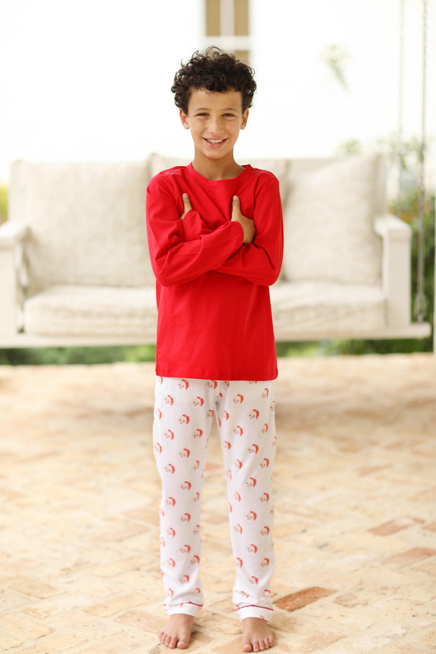 Red Santa Jersey Knit Boys Pajama Set with Pockets