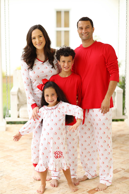 Red Santa Jersey Knit Mens Pajama Set with Pockets