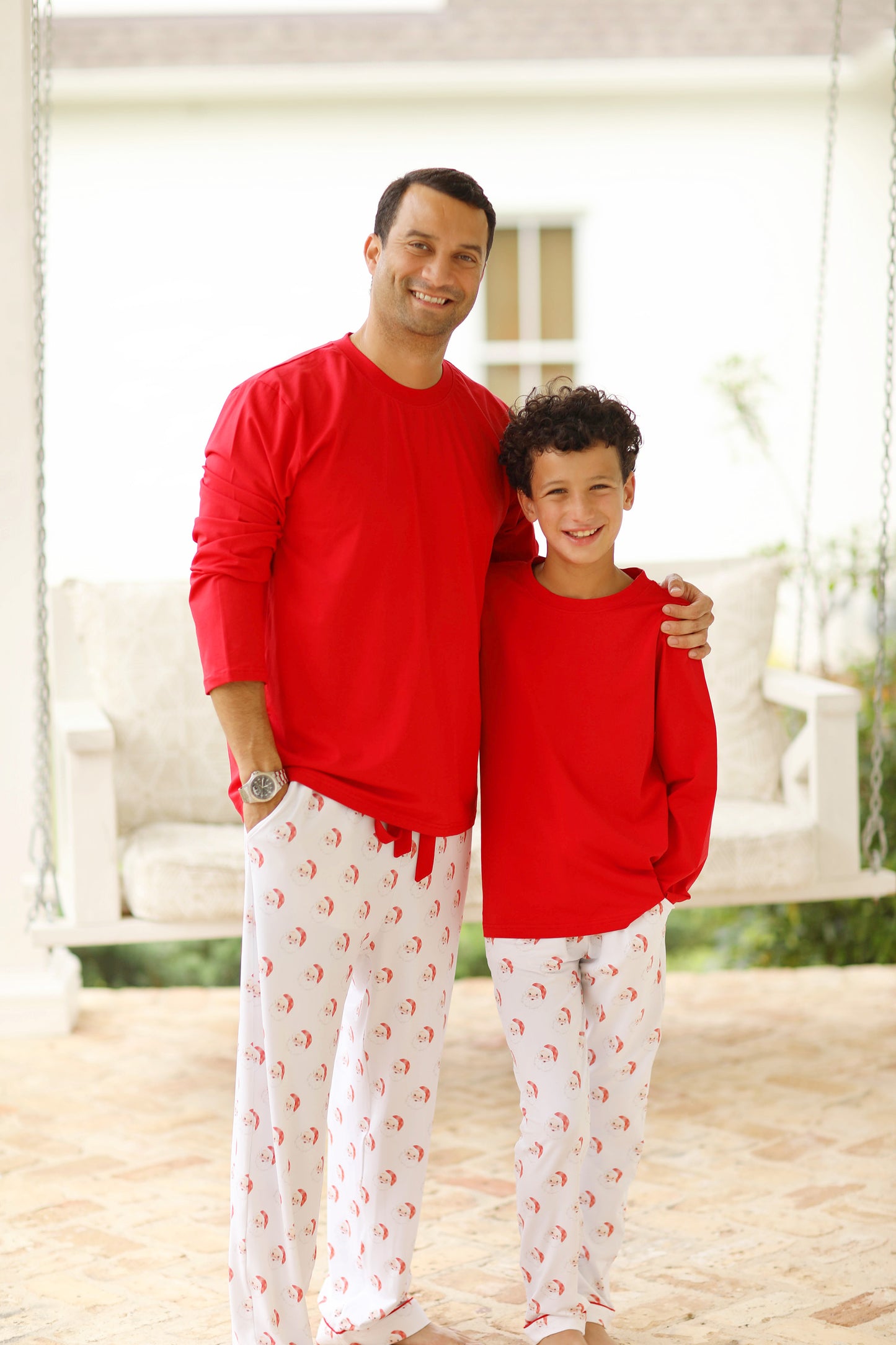 Red Santa Jersey Knit Mens Pajama Set with Pockets