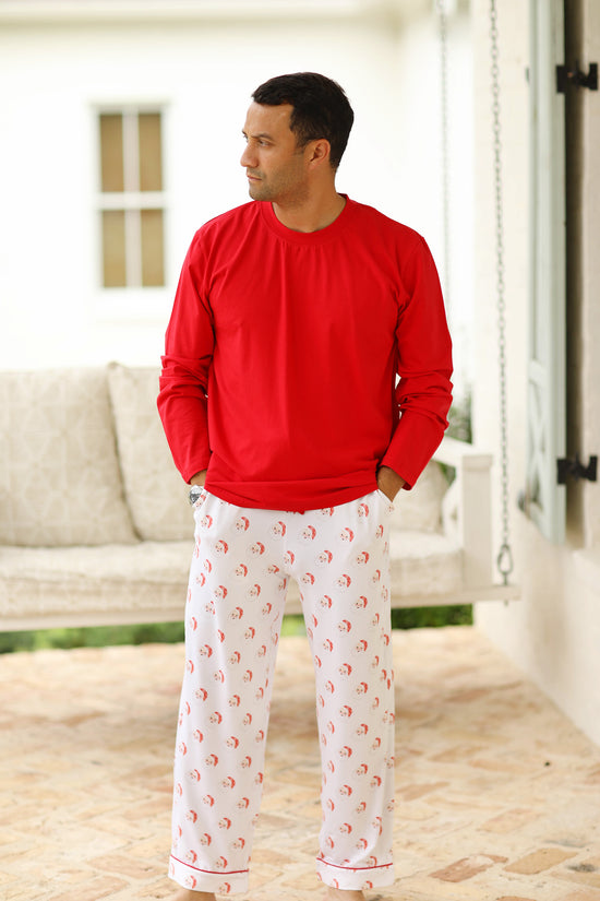 Red Santa Jersey Knit Mens Pajama Set with Pockets