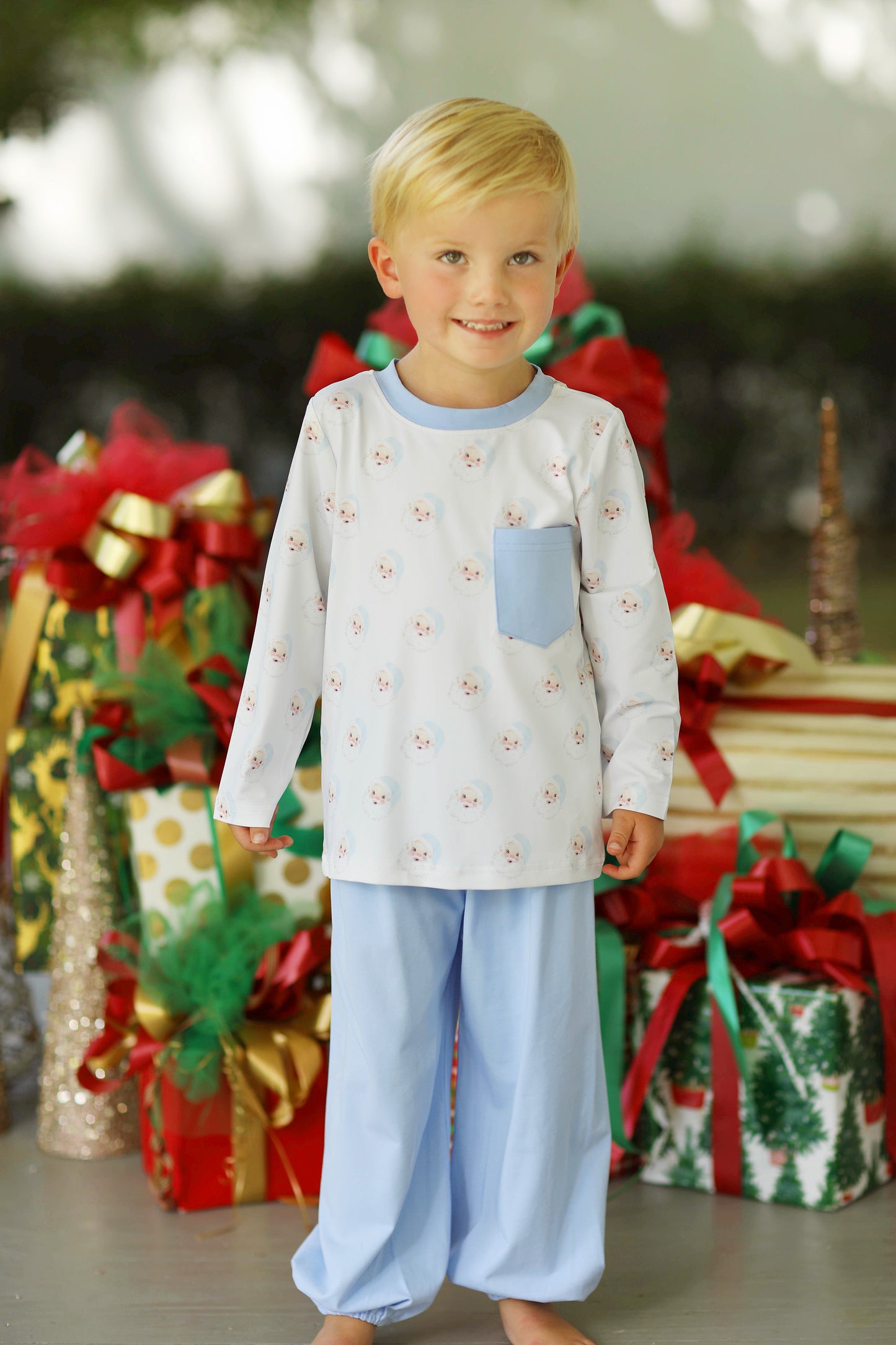 Blue Santa Jersey Knit Bubble Pant Set