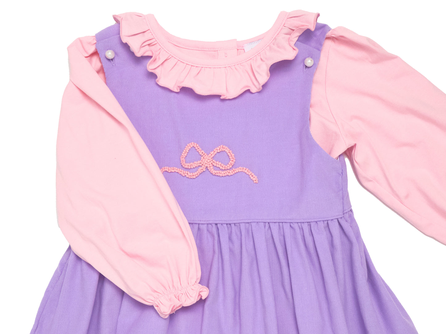 Load image into Gallery viewer, French Knot Bow Lavender Corduroy Dress Set
