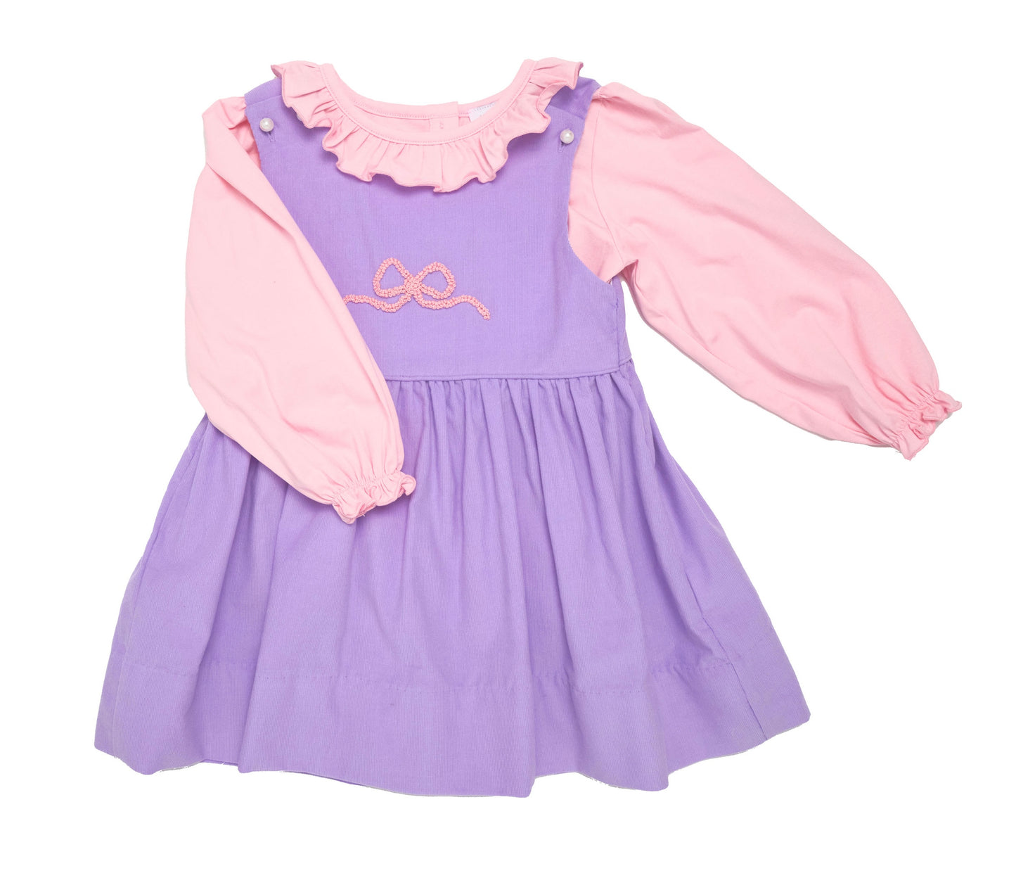 Load image into Gallery viewer, French Knot Bow Lavender Corduroy Dress Set
