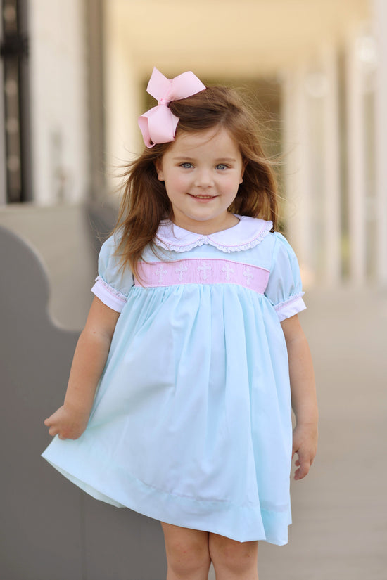 Cross Smocked Seafoam Lace Ruffle Dress