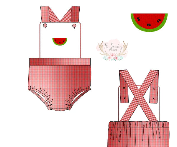 Watermelon French Knot Red Gingham Sunsuit