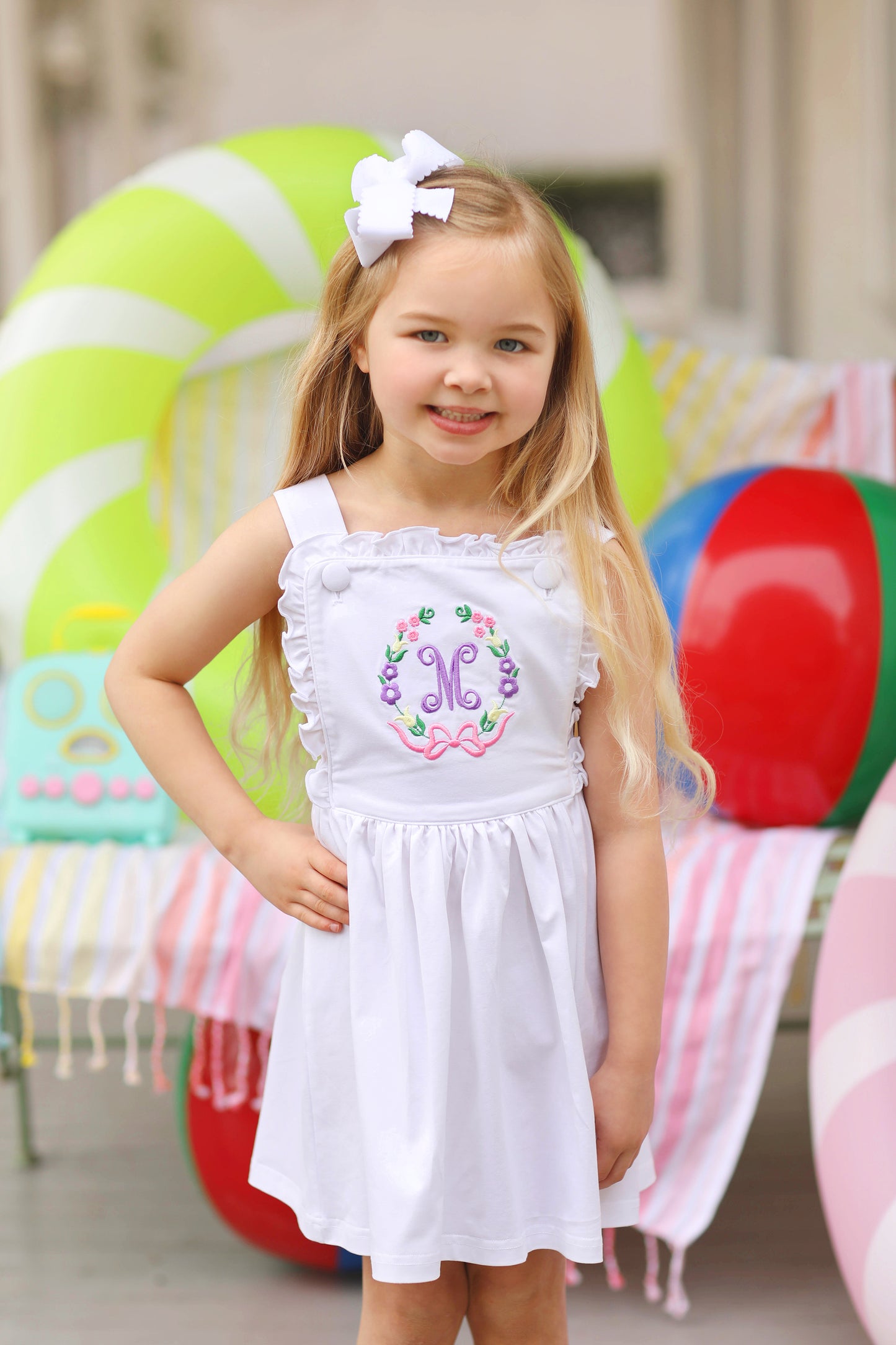 Flower Embroidered White Ruffle Dress