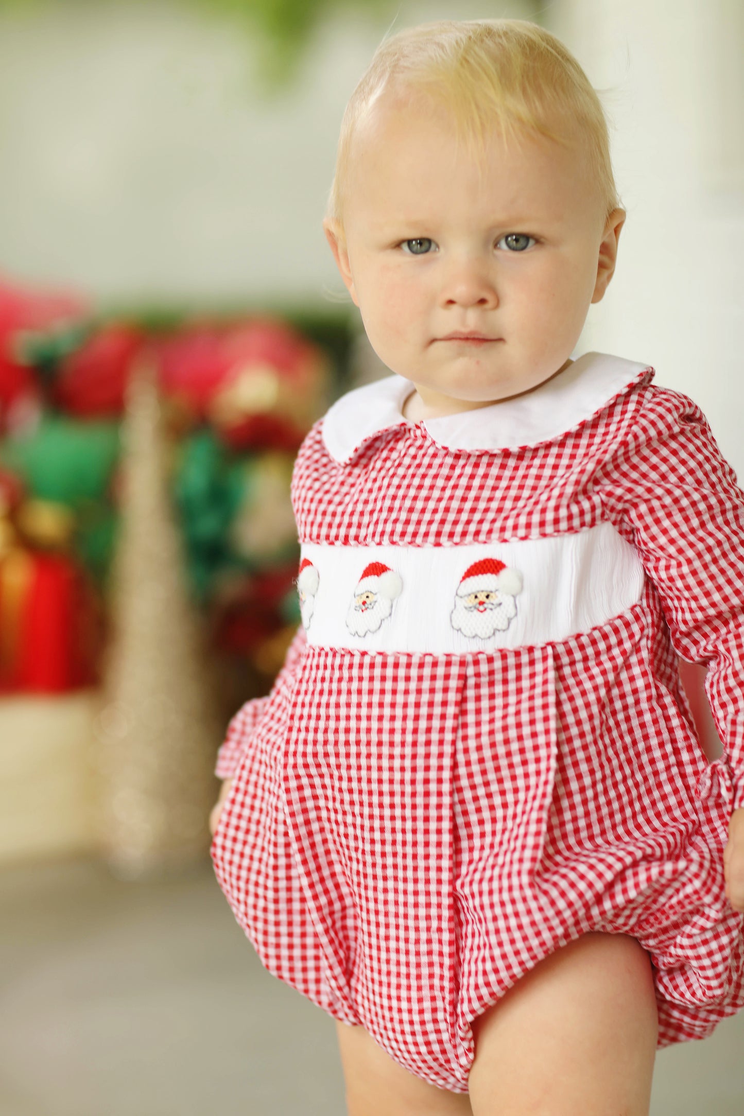 Santa Smocked Red Gingham Boy Bubble