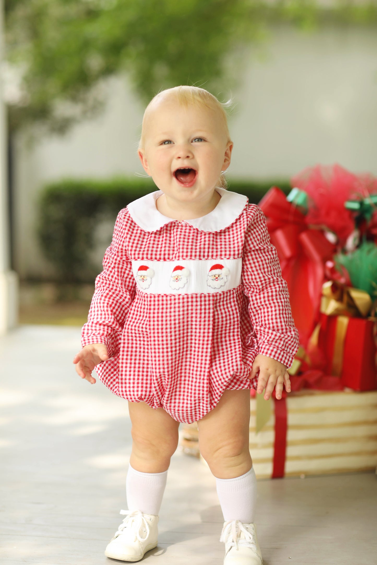 Santa Smocked Red Gingham Boy Bubble