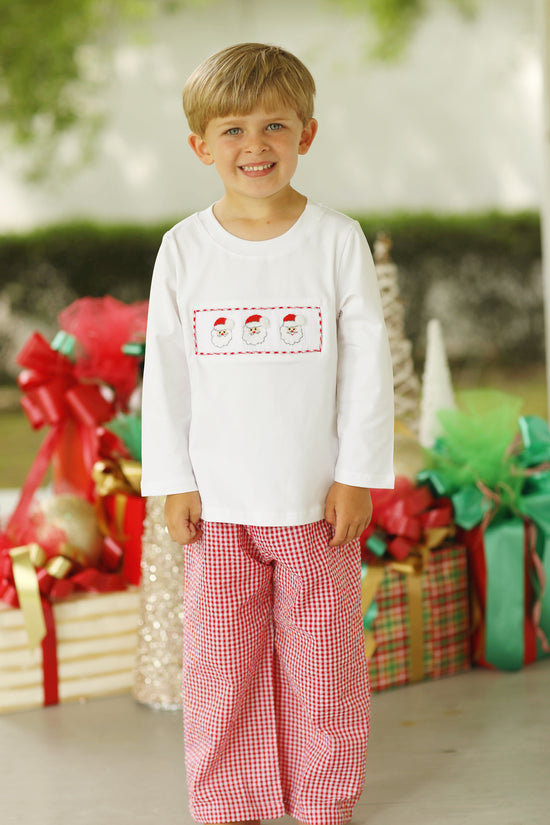 Santa Smocked Red Gingham Pant Set