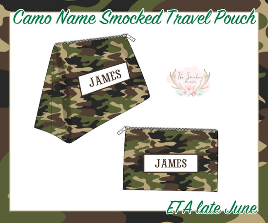 Camo Print Name Smocked Travel Pouch