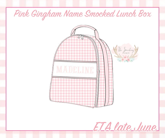 Pink Gingham Name Smocked Lunch Box