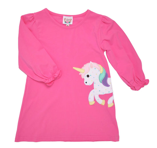 Unicorn Applique Pink Knit Dress