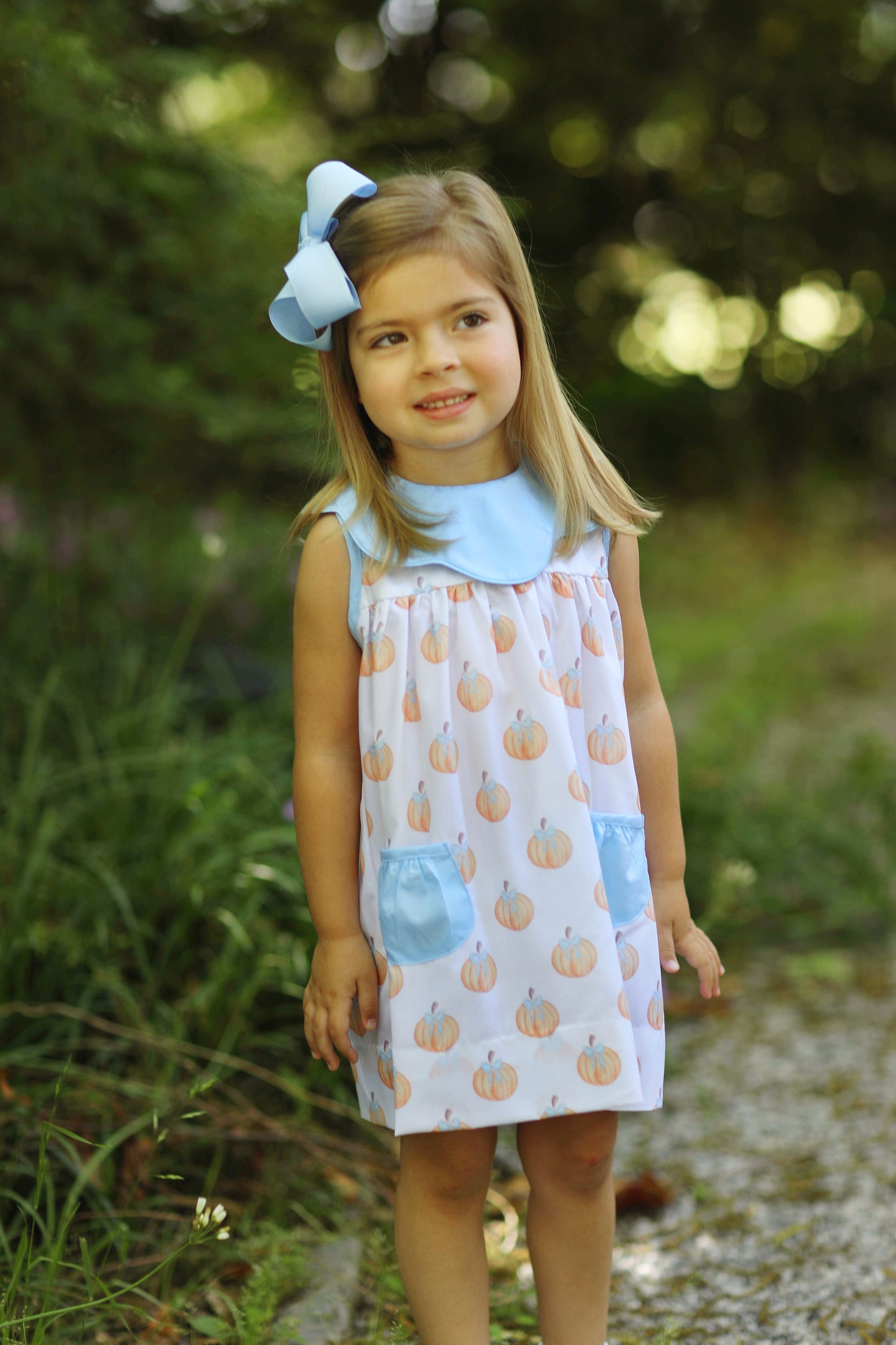 Watercolor Pumpkin Print Scalloped Collared Dress