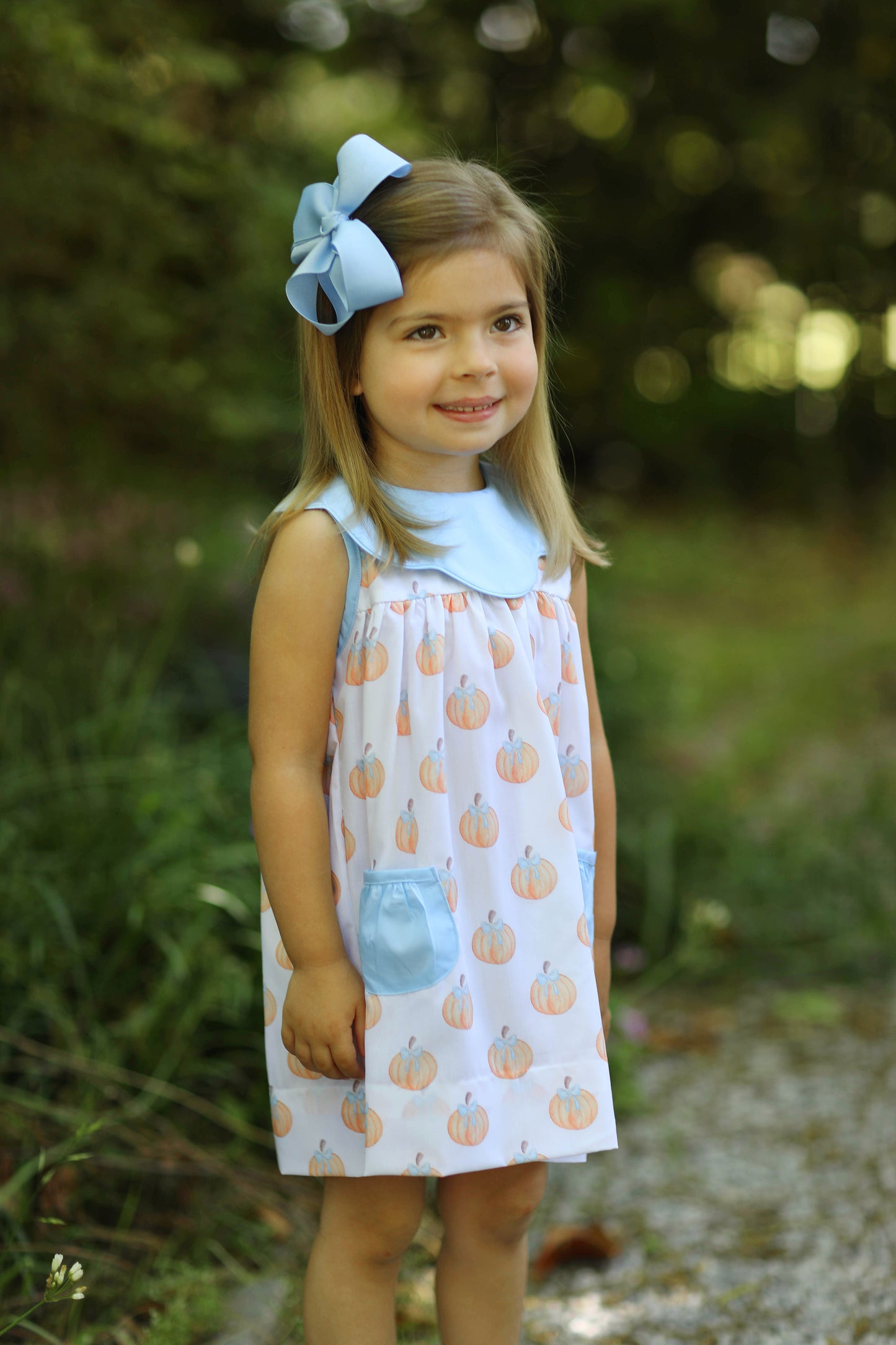 Watercolor Pumpkin Print Scalloped Collared Dress
