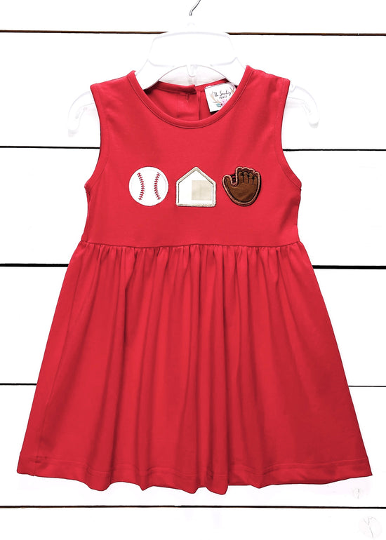 Load image into Gallery viewer, Baseball Applique Red Knit Dress
